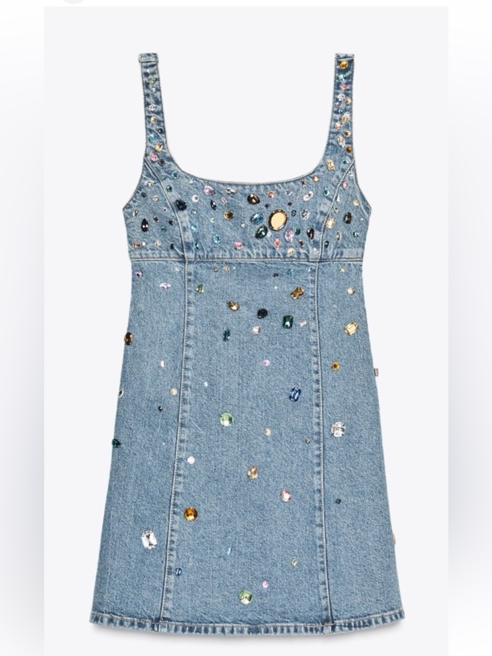 Zara TRF Jewel Embellished Denim Mini Dress NWT Size Large Blogger Viral Fav